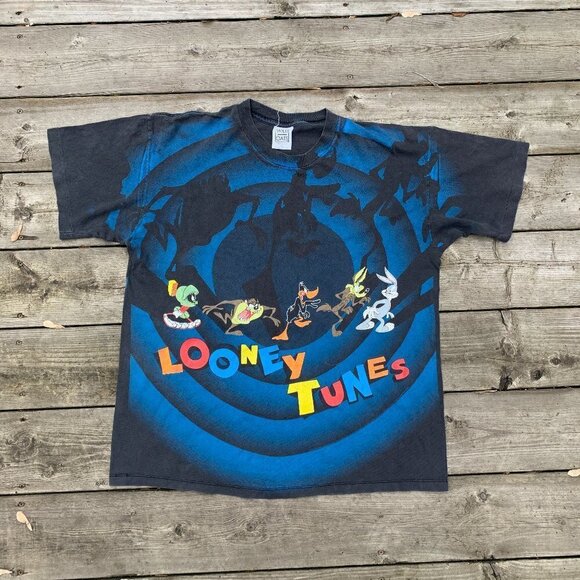 Vintage 90s Looney Tunes Graphic T Shirt AOP Single Stitch XL - Picture 2 of 7